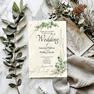Leeres Budget Eukalyptus- und Goldhochzeit Einladung