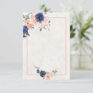 Leeres Budget Pfirsich- und blaue florale Hochzeit Einladung