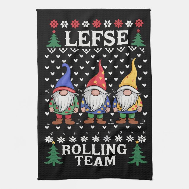 Lefse Rolling Team Weihnachtsgebäck Gnome Xmas Geschirrtuch (Vertikal)