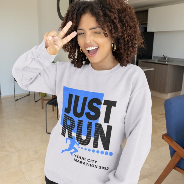 Leg einfach das blaue Marathon-Laufrennen für Frau Sweatshirt (Just Run Blue Marathon Runner Track Race Women's Sweatshirt)