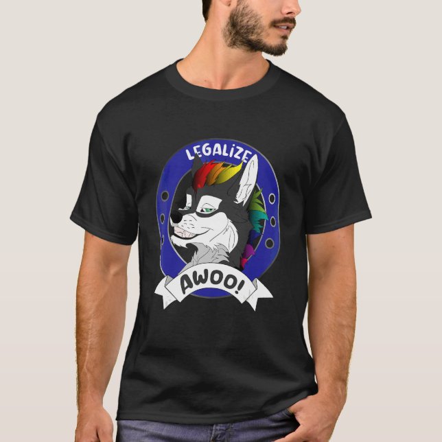 Legalize Awoo Gay Pride Furry Fandom Fursuiting Co T-Shirt (Vorderseite)