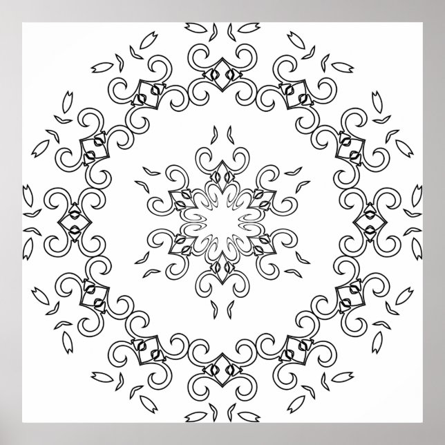 legant Scrollwork Mandala with Leaf Flourishes Poster (Vorne)