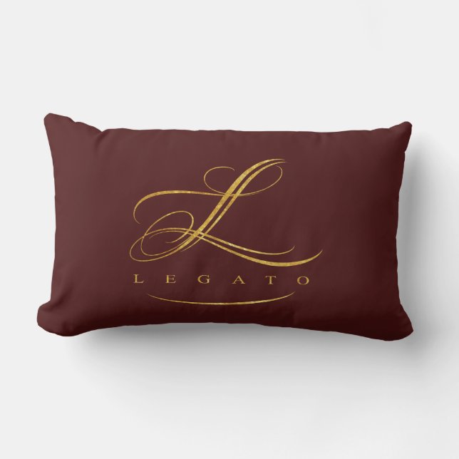 Legato-Wurfs-Kissen (braunes w/gold Logo) Lendenkissen (Vorderseite)