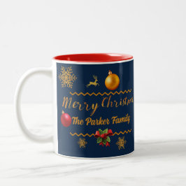 Lege deinen Namen in Christmas elegantes Blau Zweifarbige Tasse
