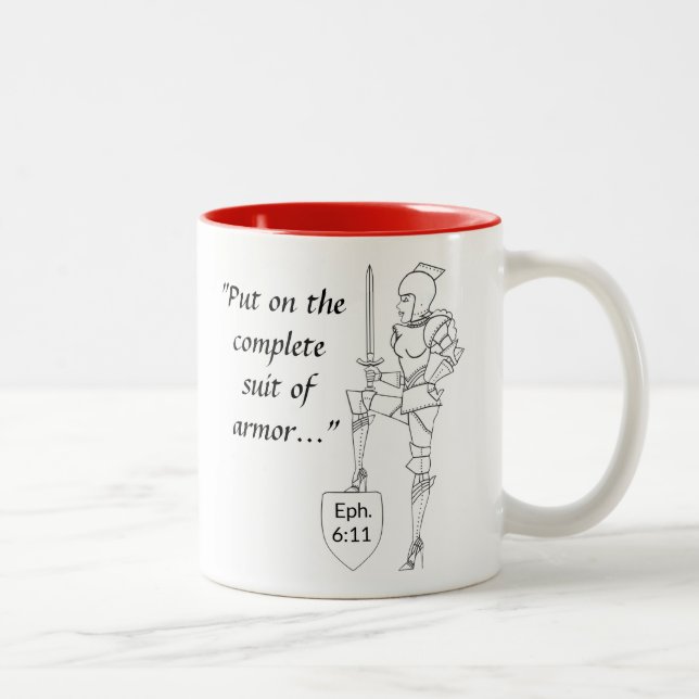 "Lege den vollständigen Anzug der Rüstung an" Zweifarbige Tasse (Rechts)