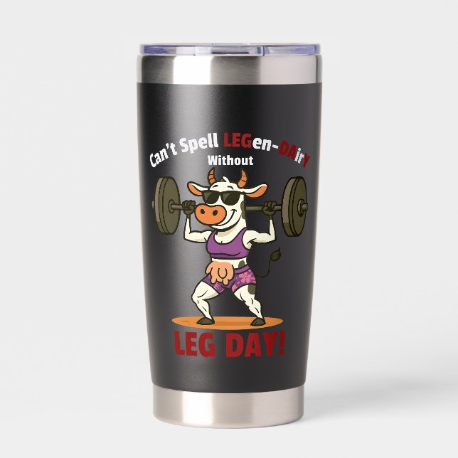 Legen-Dairy Leg Day – Funny Cow Squat Workout Thermobecher (Vorderseite)