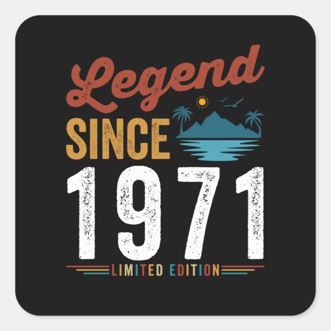 Legend seit 1971 Geburtstag Retro Vintag Quadratischer Aufkleber (Vorderseite)