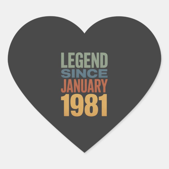 Legend Since January 1981 Retro Birthday Classic Herz-Aufkleber (Vorderseite)