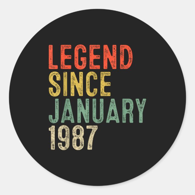 Legend Since January 1987 &# th Birthday &#  Yea Runder Aufkleber (Vorderseite)