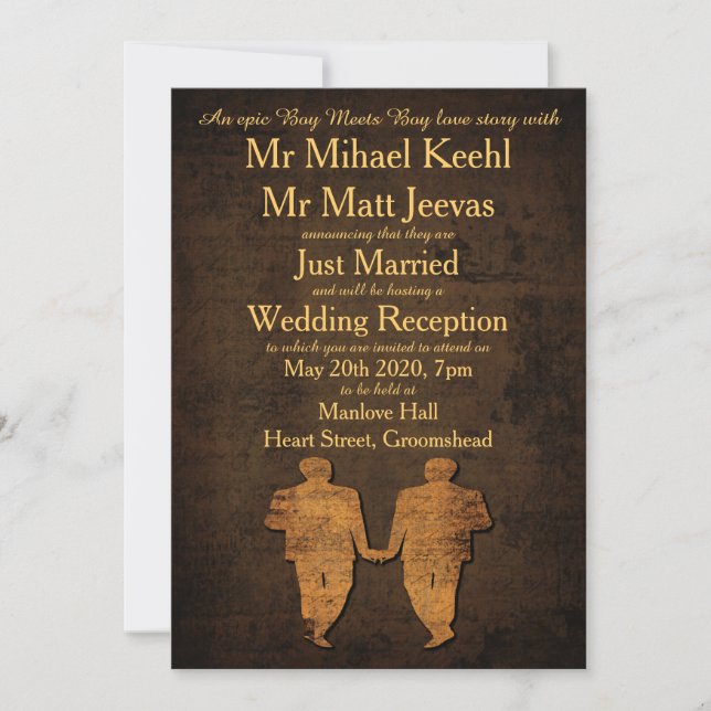 Légendaire Amour Gay Mariage Réception Invitation (Devant)