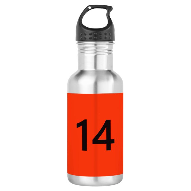 Legendär Nr. 14 in Orange und Schwarz Edelstahlflasche (Vorderseite)