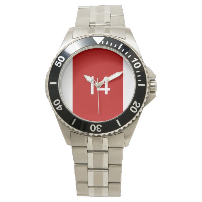 Legendär Nr. 14 in rot und weiß Armbanduhr (Vorderseite)