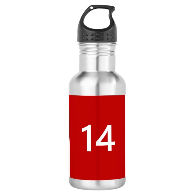Legendär Nr. 14 in rot und weiß Edelstahlflasche (Vorderseite)