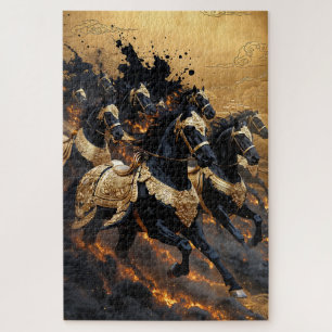 Legendäre Goldene Feuerpanzer-Pferde-Jigsaw-Puzzle