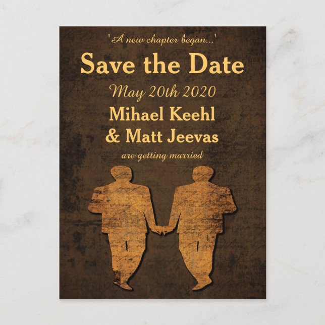 Legendäre Liebe Save the Date Postcard Gay Wedding Ankündigungspostkarte (Vorderseite)
