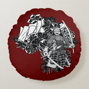 Legendärer Samurai-Krieger mit Katana-Design Rundes Kissen