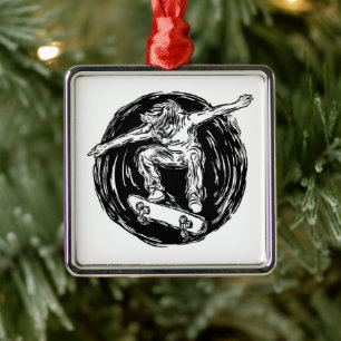 Legendärer Skater beim Skateboarden im Mittelluftb Ornament Aus Metall