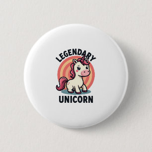 Legendäres Einhorn Vintage Retro Cartoon Vektor De Button