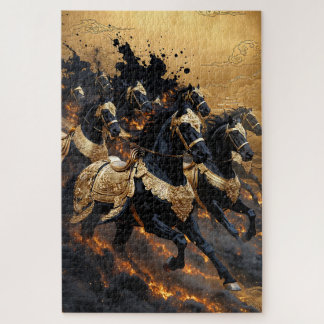 Legendary Gold Armored Horses of Fire Jigsaw Puzzl