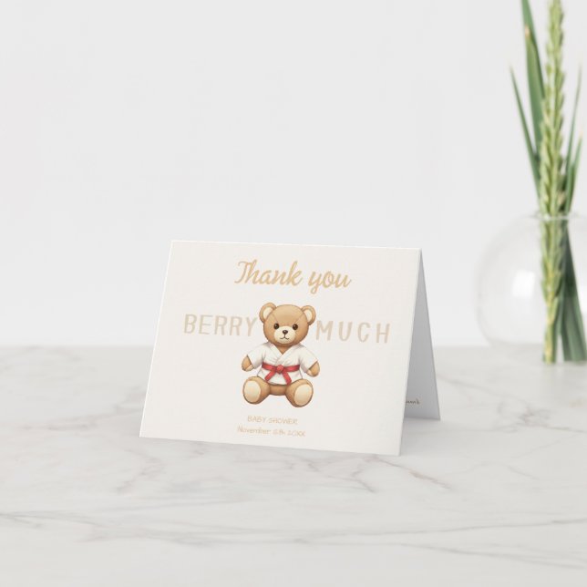 Legendary Red Belt Judo Bear – Baby Shower Dankeskarte (Vorderseite)