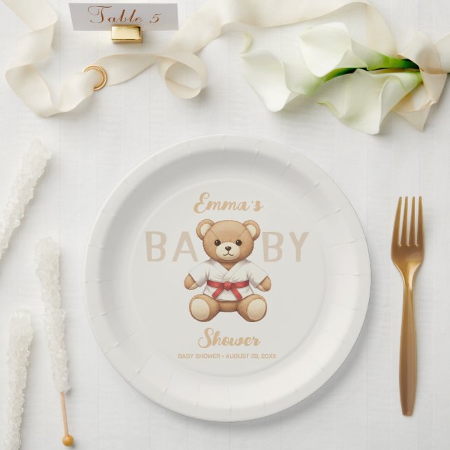 Legendary Red Belt Judo Bear – Baby Shower Pappteller (Hochzeit)
