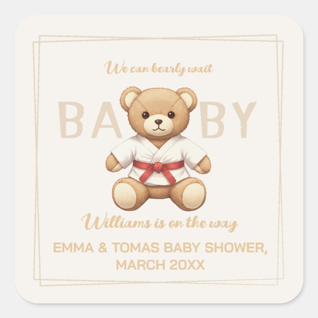 Legendary Red Belt Judo Bear – Baby Shower Quadratischer Aufkleber (Vorderseite)