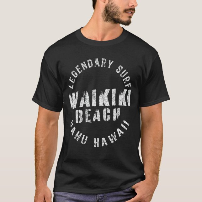 Legendary Surf Waikiki Beach Circle Briefmarke T-Shirt (Vorderseite)