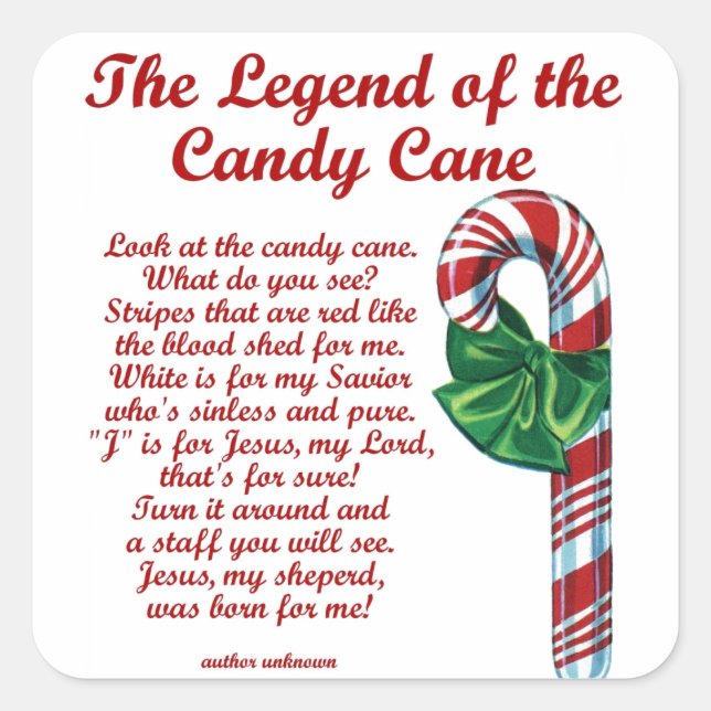 Legende der Candy Cane religiöse Weihnachten Quadratischer Aufkleber (Vorderseite)