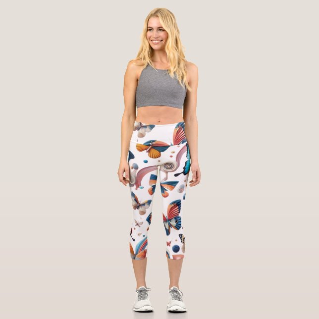 Legende Design - farbenfrohe Schmetterlinge Capri Leggings (Vorderseite)