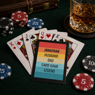 Légende du jeu de cartes à rayures rétro avec nom 