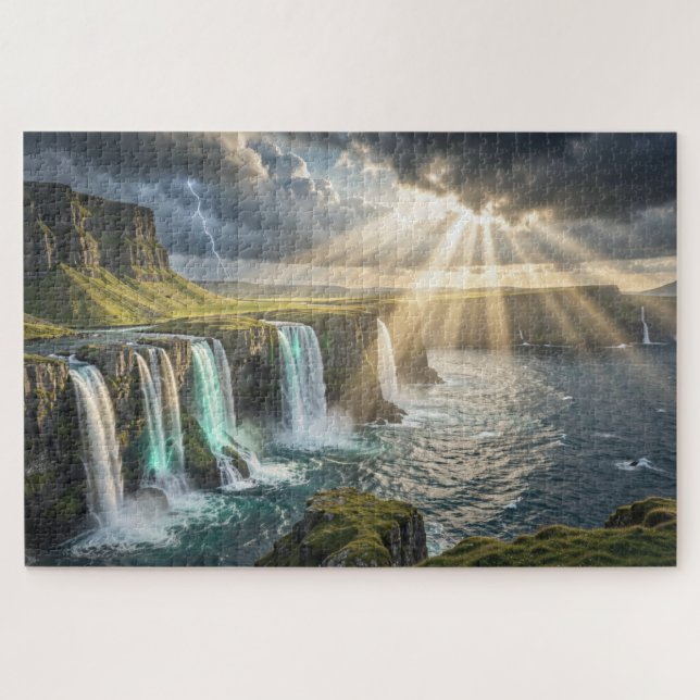 Legendeninsel-Küstenwasserfall-Jigsaw-Puzzle (Horizontal)