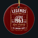 Legends June 1963 Gift 59 Year Old 59th Birthday Keramik Ornament<br><div class="desc">Legends June 1963 Gift 59 Year Old 59th Birthday Gifts Gift. Perfect gift for your dad,  mom,  papa,  men,  women,  friend and family members on Thanksgiving Day,  Christmas Day,  Mothers Day,  Fathers Day,  4th of July,  1776 Independent day,  Veterans Day,  Halloween Day,  Patrick's Day</div>