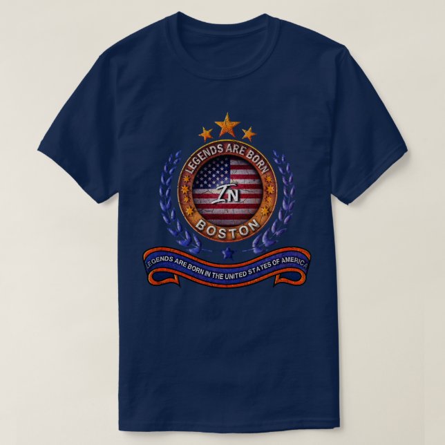 Legends of Boston Massachusetts Retro USA Flag T-Shirt (Design vorne)