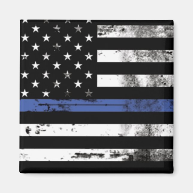 Léger Ligne Bleue Drapeau Grunge Magnet de police (Devant)