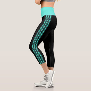 Légère bande Noir et Aqua Pantalons de Yoga Leggin