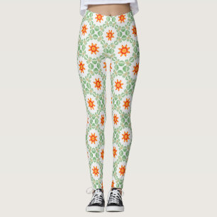 Legging à motif floral vert et orange vibrant