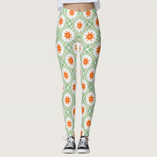 Legging à motif floral vert et orange vibrant