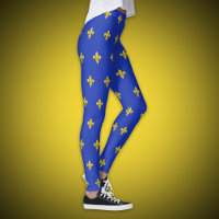 Legging Bleu Roi avec Motif Fleur de Lys Or