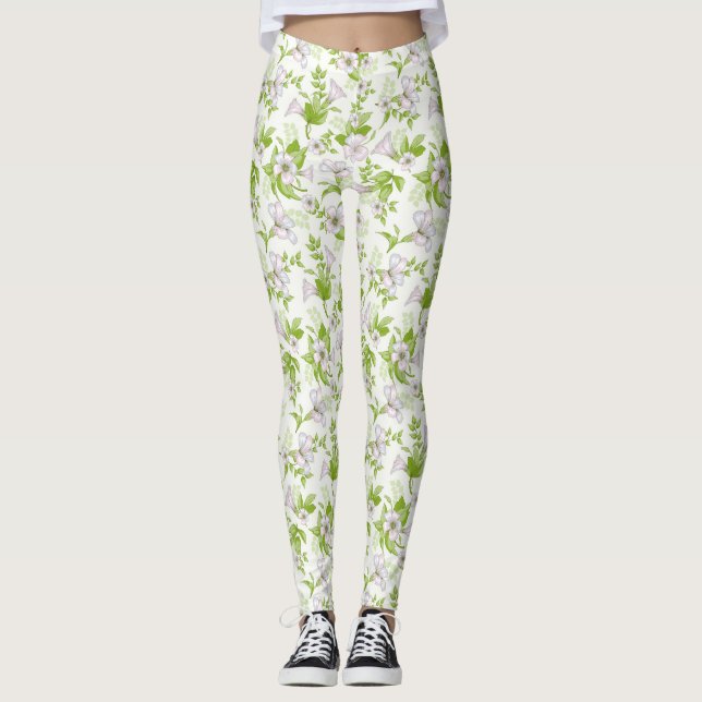 Legging Fleurie Violet et Vert (Devant)