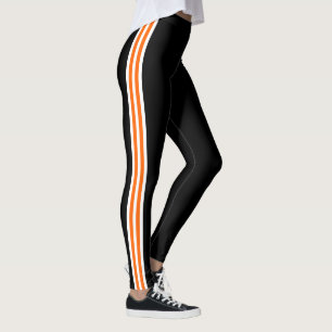 Legging noir à rayure latérale blanche orange Votr