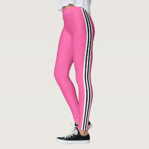 Legging rose à rayure latérale noir blanc