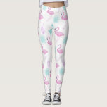 Leggings<br><div class="desc">Sanftes Farbschema auf einem tropischen nahtlosen Muster mit Flamingos und Kakteen in hellblau und rosa</div>