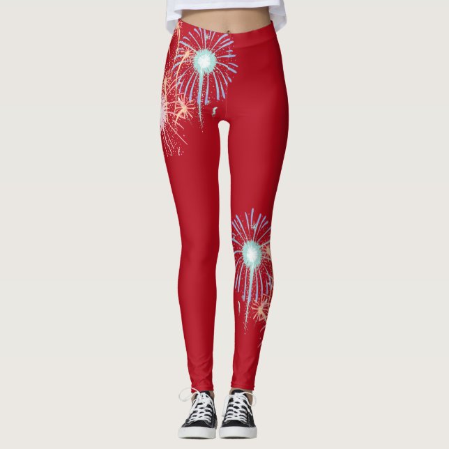 Leggings 4 juillet, feux d'artifice rouges (Devant)