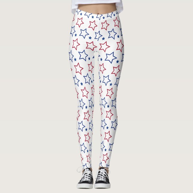 Leggings 4 juillet USA Fête de l'Indépendance Blue Red Star (Devant)