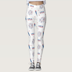 Leggings 4 juillet USA Indépendance Feu d'artifice blanc