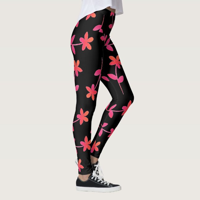 Leggings 4Cindy floral noir orange fuchsia (Droite)