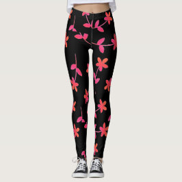 Leggings 4Cindy floral noir orange fuchsia