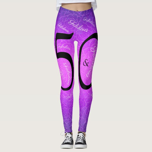 Leggings 50 Et Fabuleux Anniversaire Métallique Violet Élég (Devant)