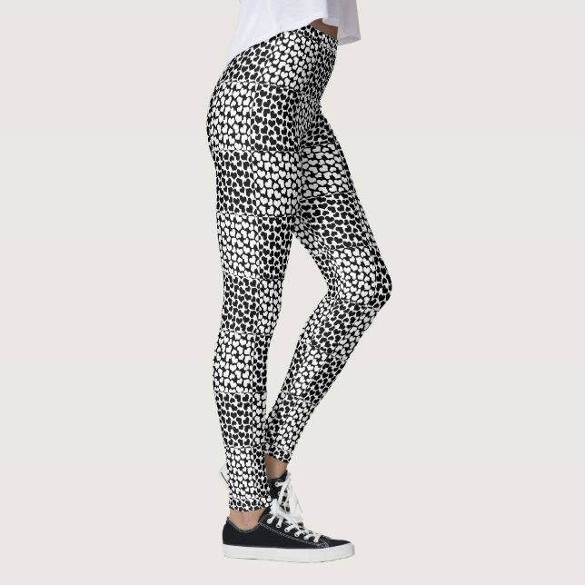 Leggings à damiers Amour en noir et blanc (Droite)