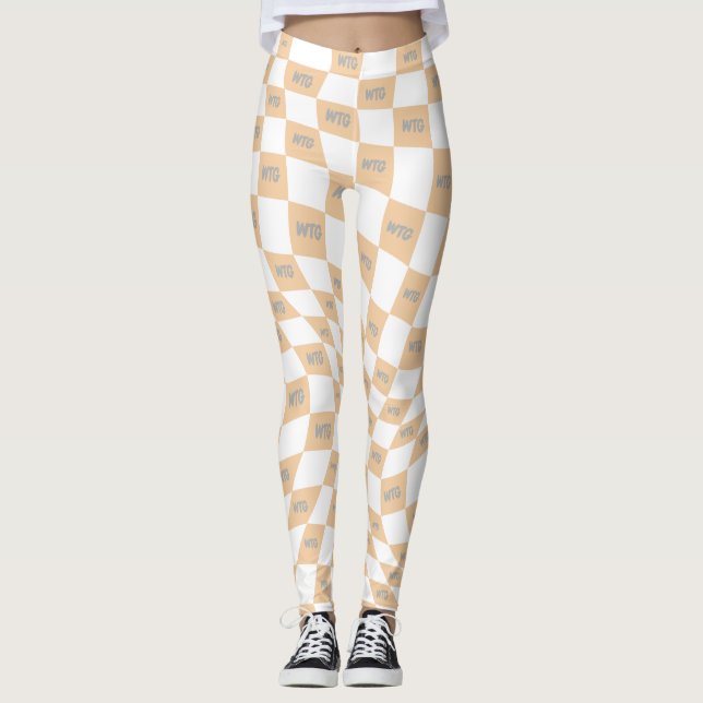 Leggings à damiers beige et gris rétro moderne (Devant)